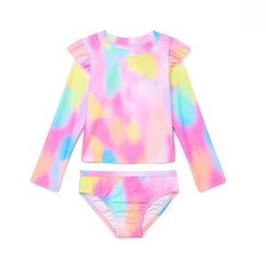 NWT Girls' Long-Sleeved Ruffled Sun Protection Swimsuit Sets size: 2T